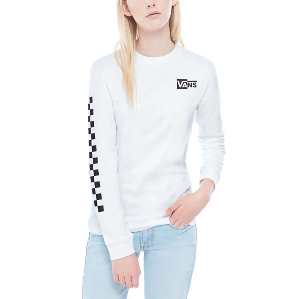 Vans Women's Half Checked L/S T-Shirt - White 1