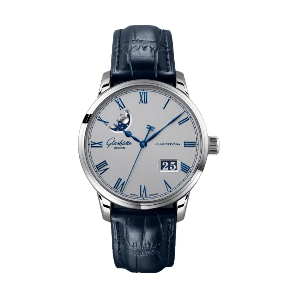 Senator Excellence Panorama Date Moon Phase 40Mm - Varnish Silver-Grainé On Strap 1