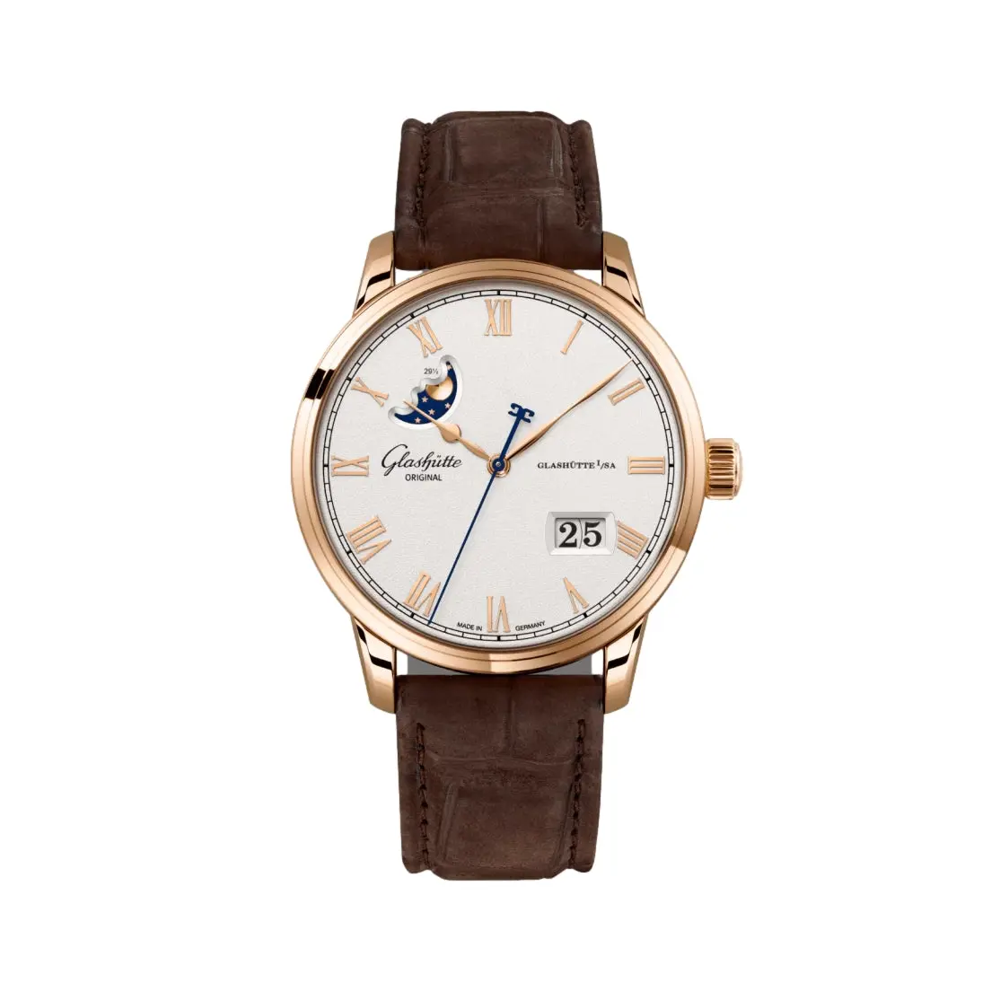 Senator Excellence Panorama Date Moon Phase Automatic Red Gold 40Mm - Silver On Leather Strap 1