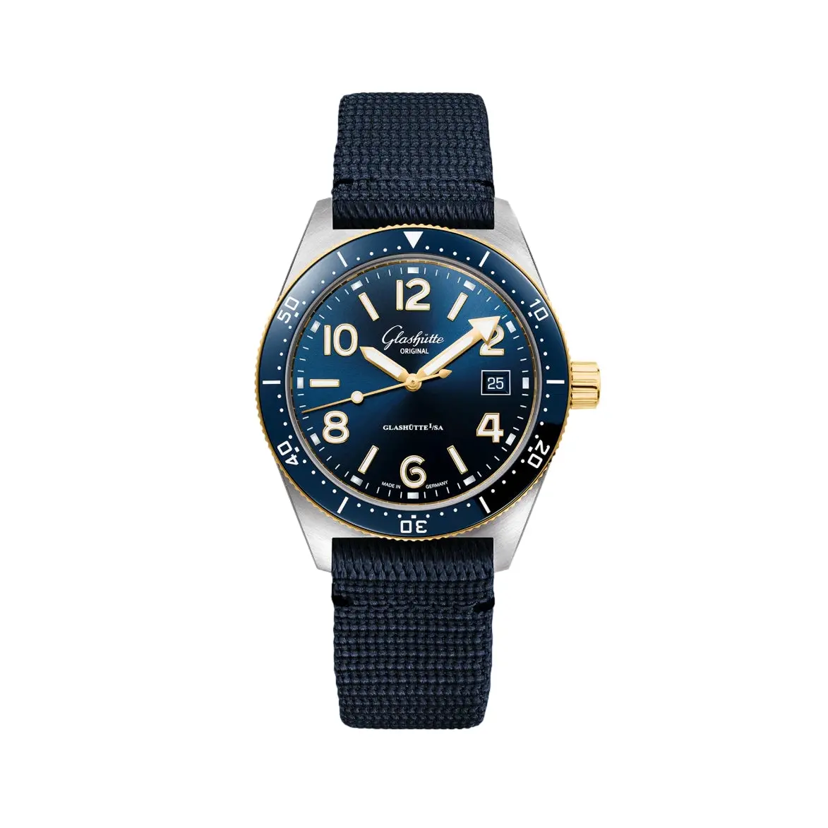 Seaq Automatic Yellow Gold 39.5Mm - Galvanized Blue On Fabric Strap 1