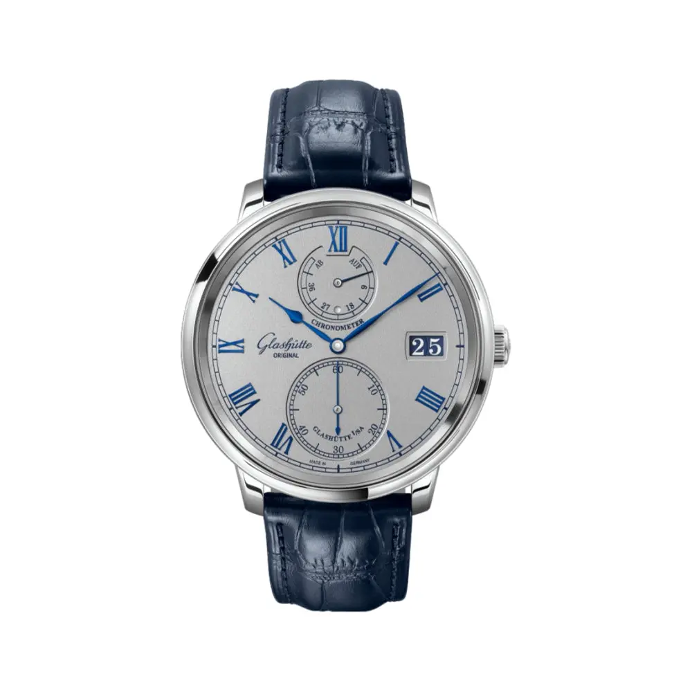 Senator Chronometer Manual Winding White Gold 42Mm - Silver On Leather Strap 1