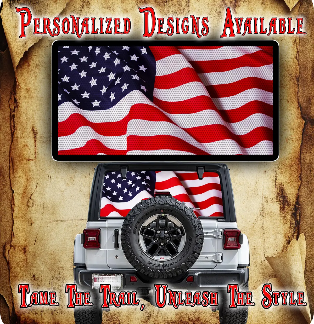 American Flag Rear Window See Through Graphic. 1