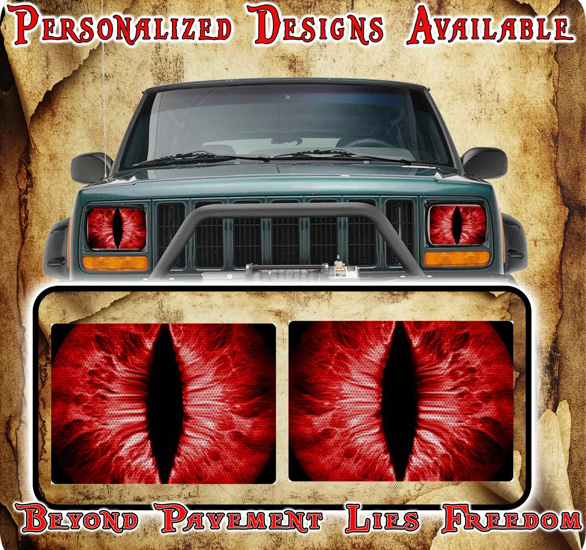 Red Cat Eyes Decals For Yj Or 5X7 Headlights 1