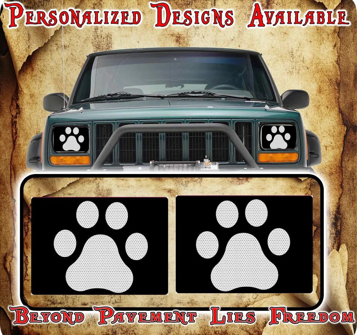 White Paw Print Decals For Yj Or 5X7 Headlights 1