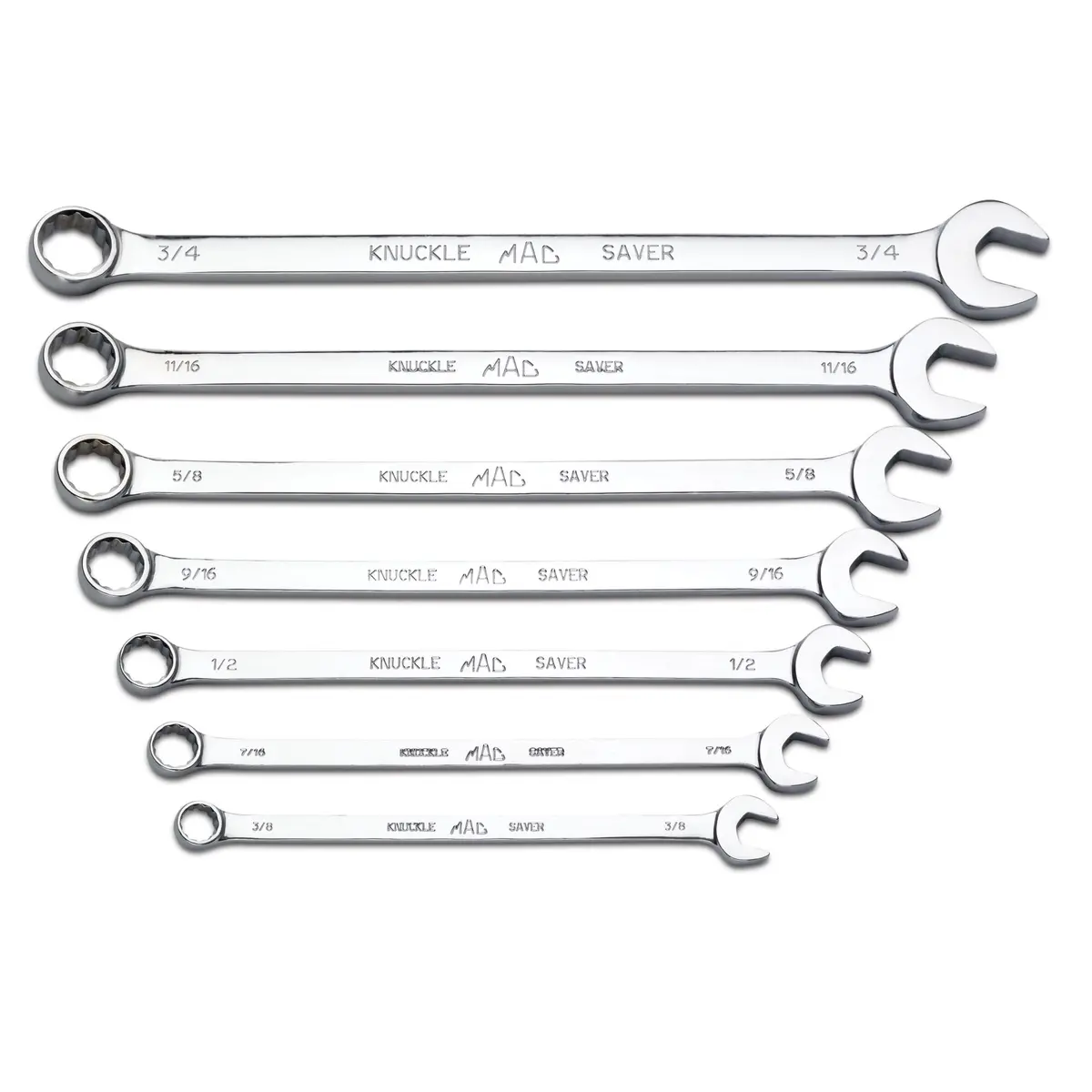 7-Pc. Sae Long Knuckle Saver Combination Wrench Set - 12-Pt. 1