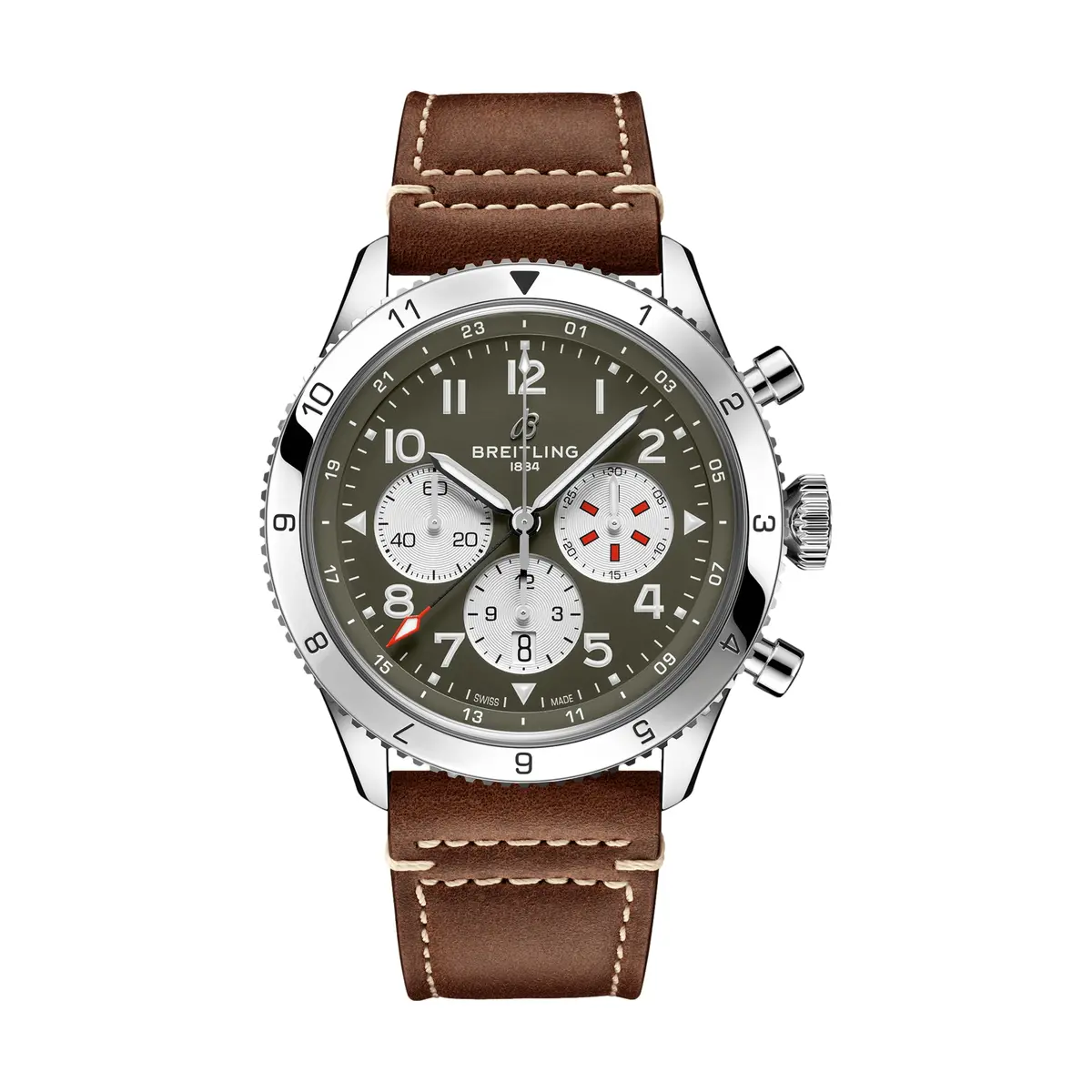Super Avi B04 Chronograph Gmt 46Mm Curtiss Warhawk - Green On Leather Strap 1
