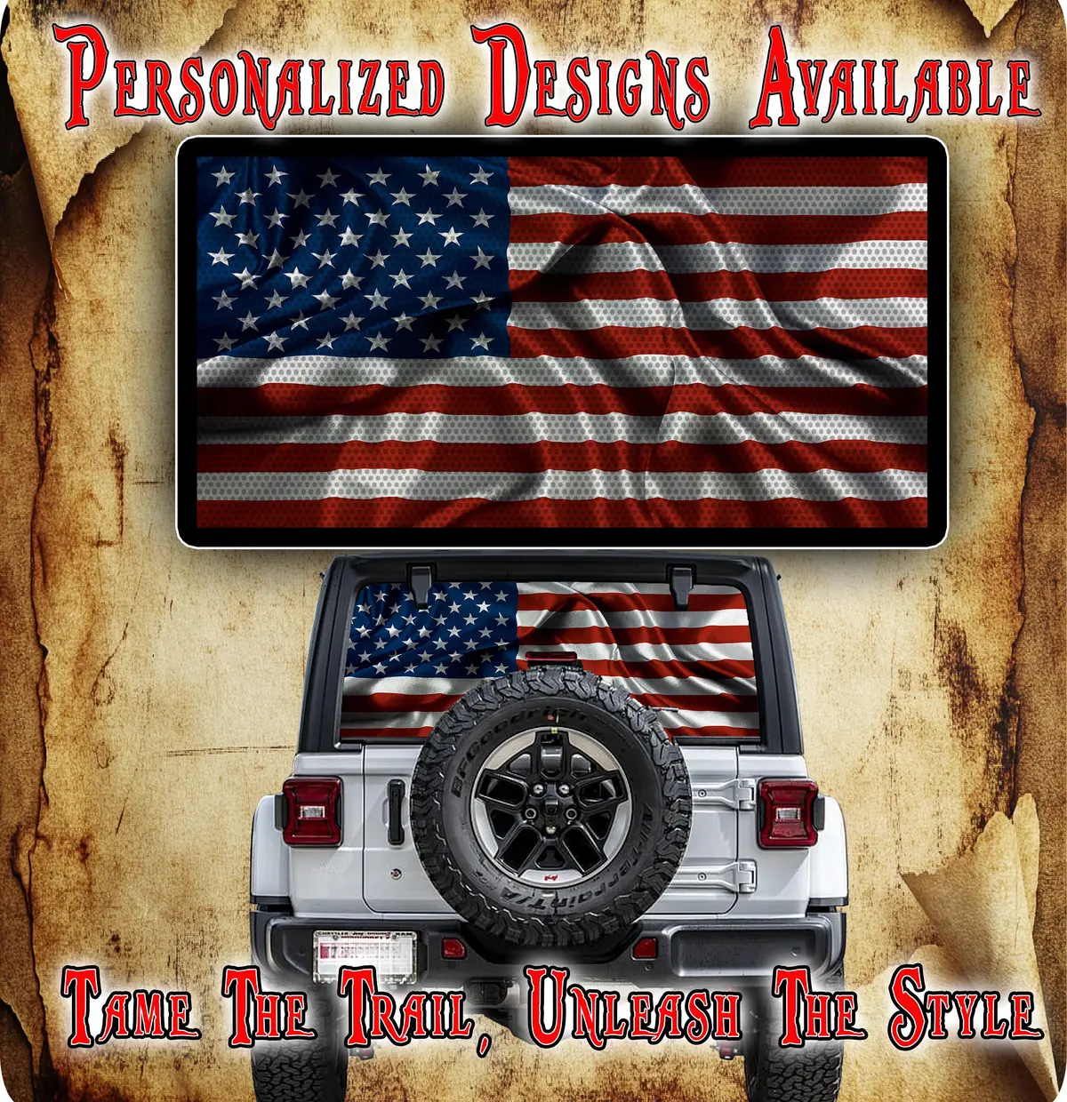 American Flag Rear Window See Through Graphic. 1
