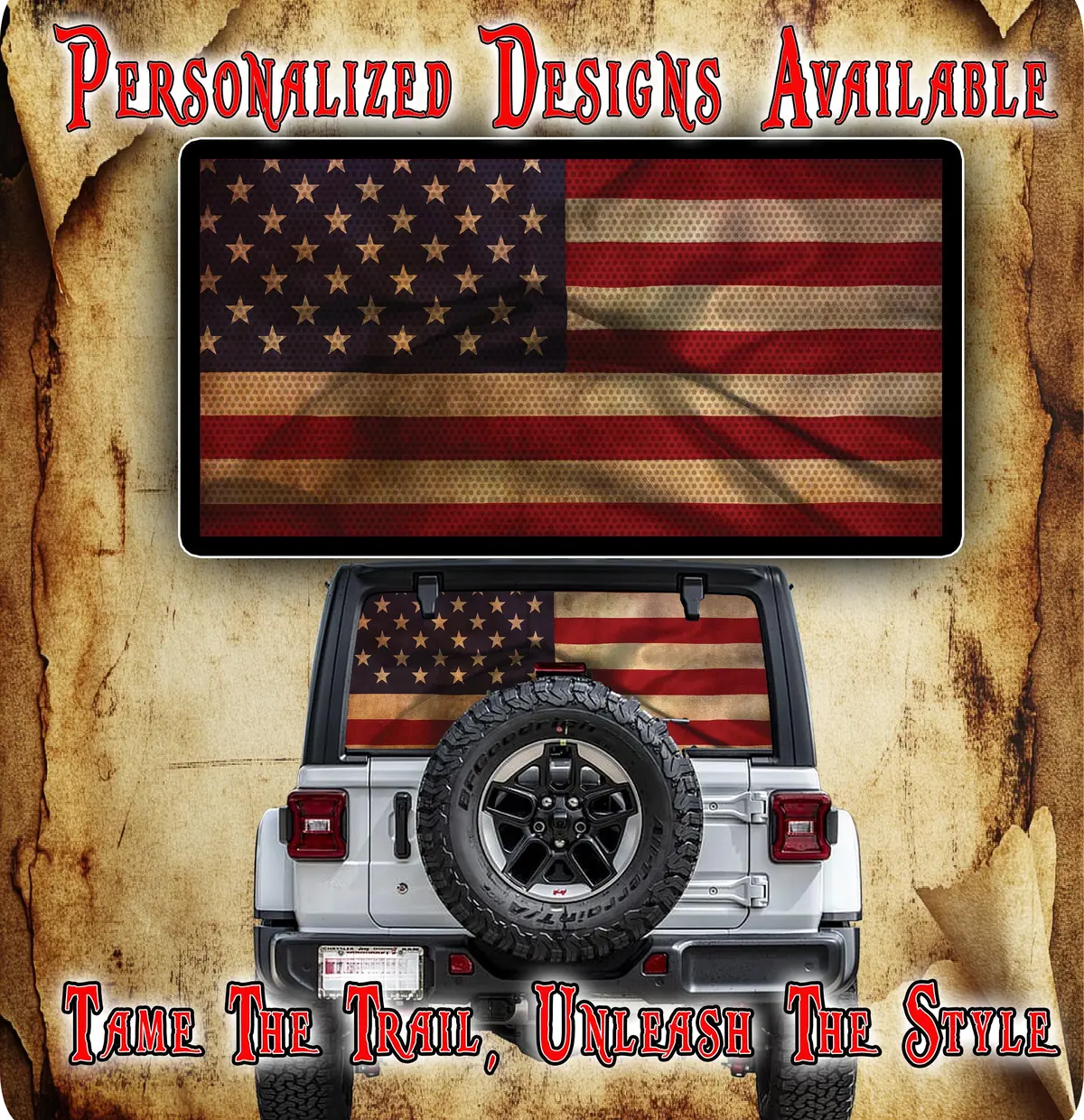 American Flag Rear Window See Through Graphic. 1