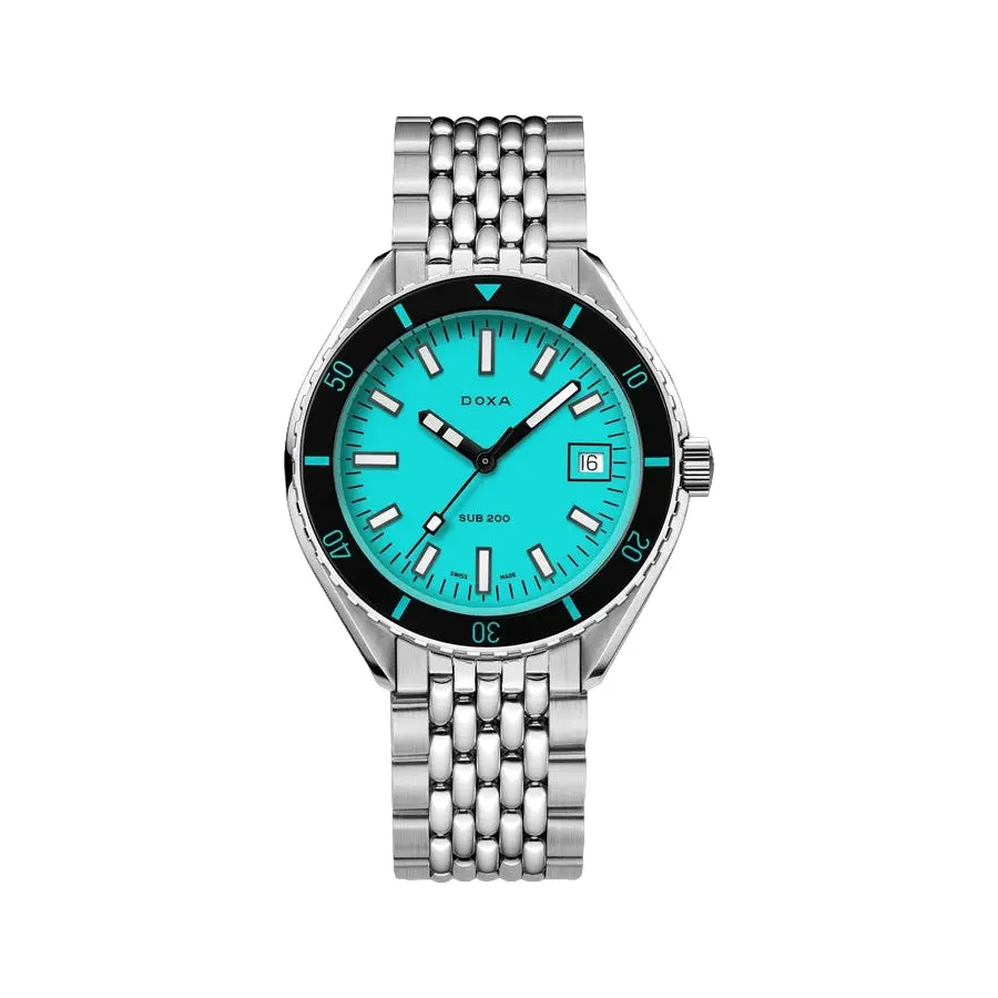 Sub 200 Aquamarine Sapphire Inlay Bezel 42Mm - Turquoise On Bracelet 1