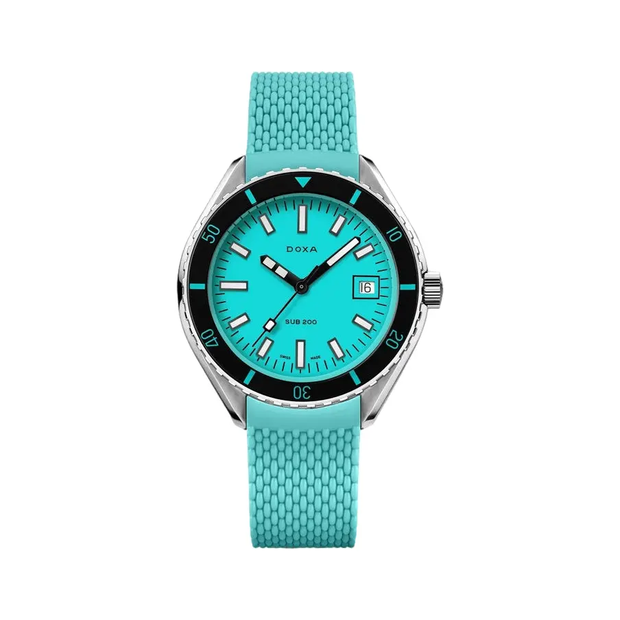 Sub 200 Aquamarine Sapphire Inlay Bezel 42Mm - Turquoise On Rubber Strap 1