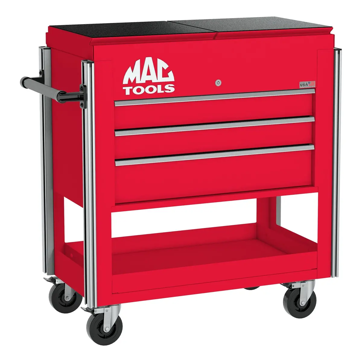 3-Drawer Utility Cart W/ Split Sliding Lid - Firebrick Red 1