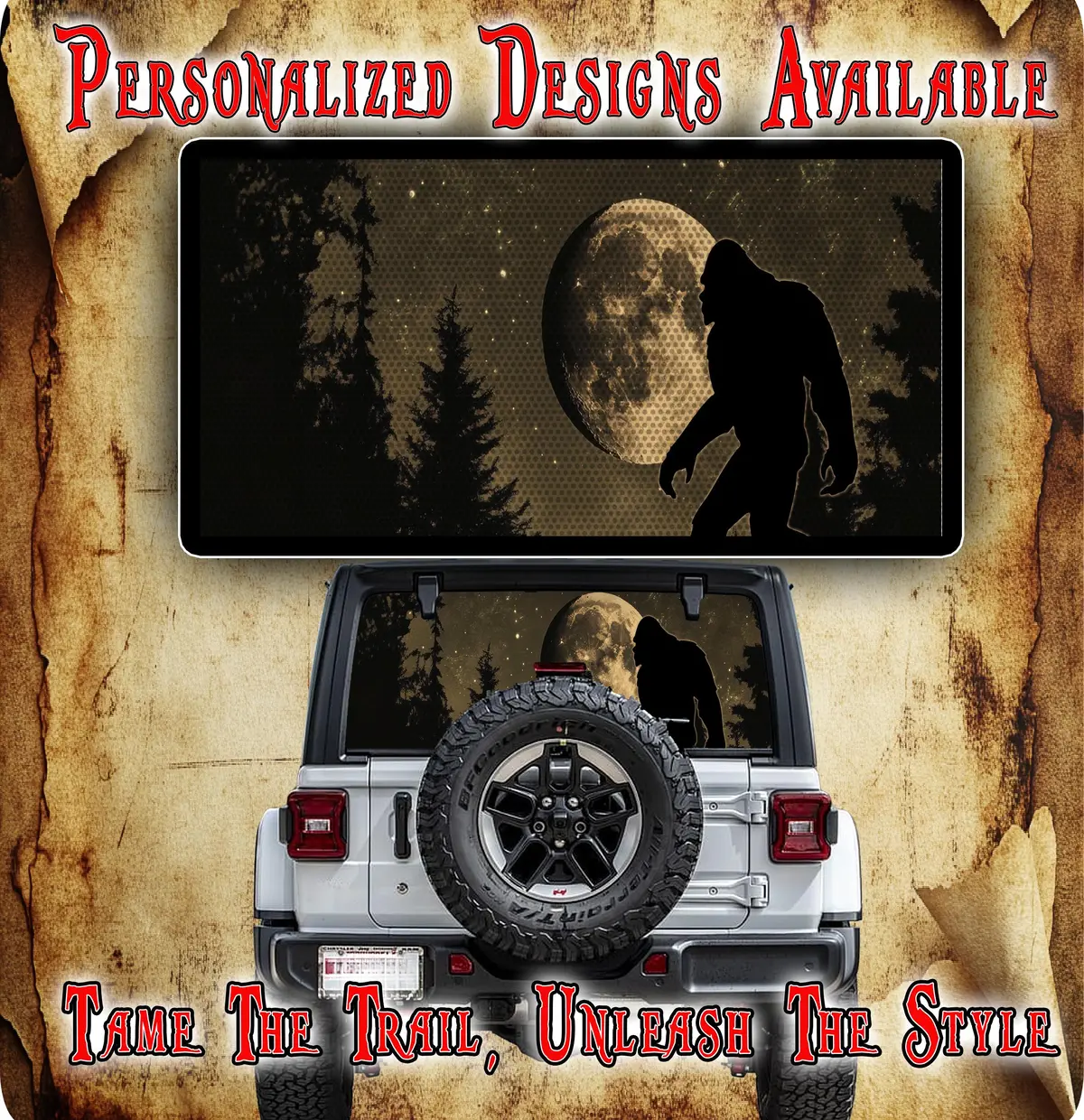 Bigfoot Moon Rear Window See Through Graphic. 1