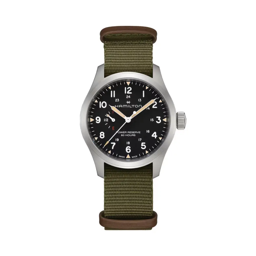 Khaki Field Mechanical Power Reserve 40Mm - Black On Fabric Strap 1