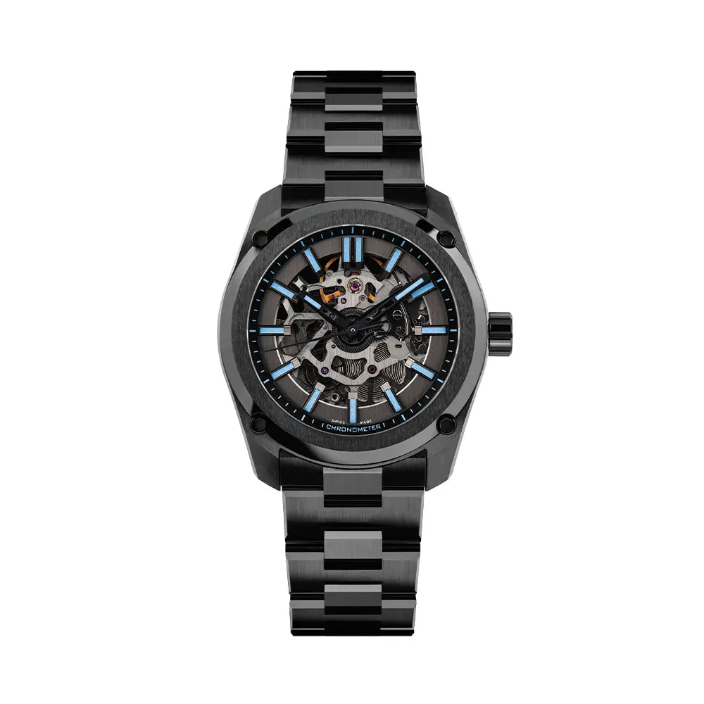 Essence Ceramica Skeleton Cosc 41Mm - Black And Stradale Blue On Bracelet 1