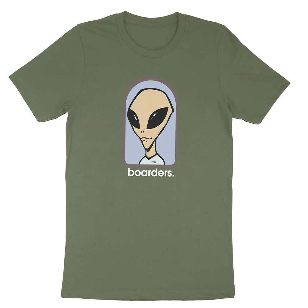 Boarders X Alien Work Shop Believe T-Shirt - Olive 1
