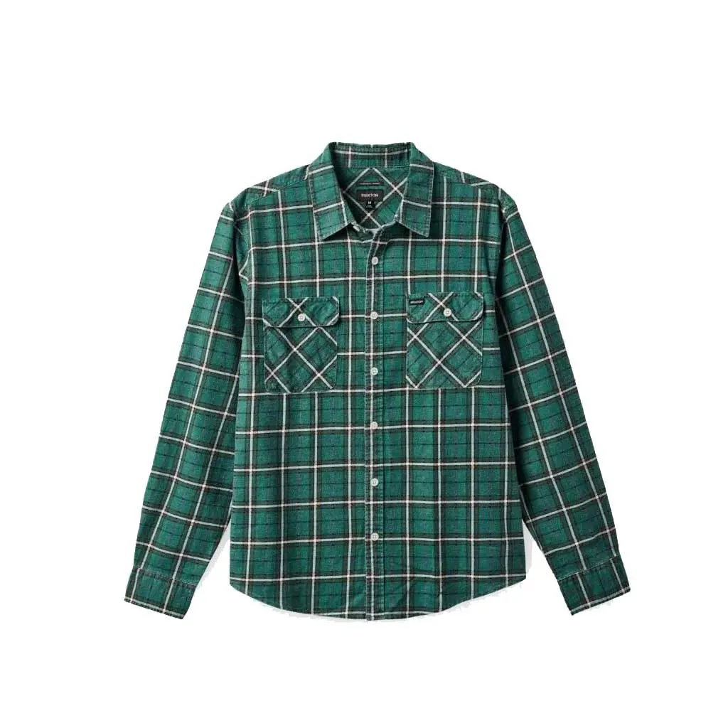 Brixton Bowery Summer Weight L/S Woven - Spruce/Off White/Dark Earth 1