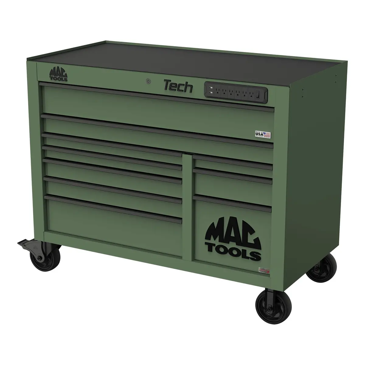 Tech™ Series 10-Drawer Workstation With Powertech™ Drawer - Olive Green 1