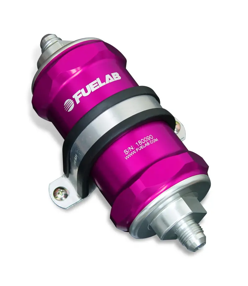 Fuelab 818 Inline Fuel Filter – Purple Anodized, -10An Inlet / -12An Outlet, 40-Micron Stainless Steel 1