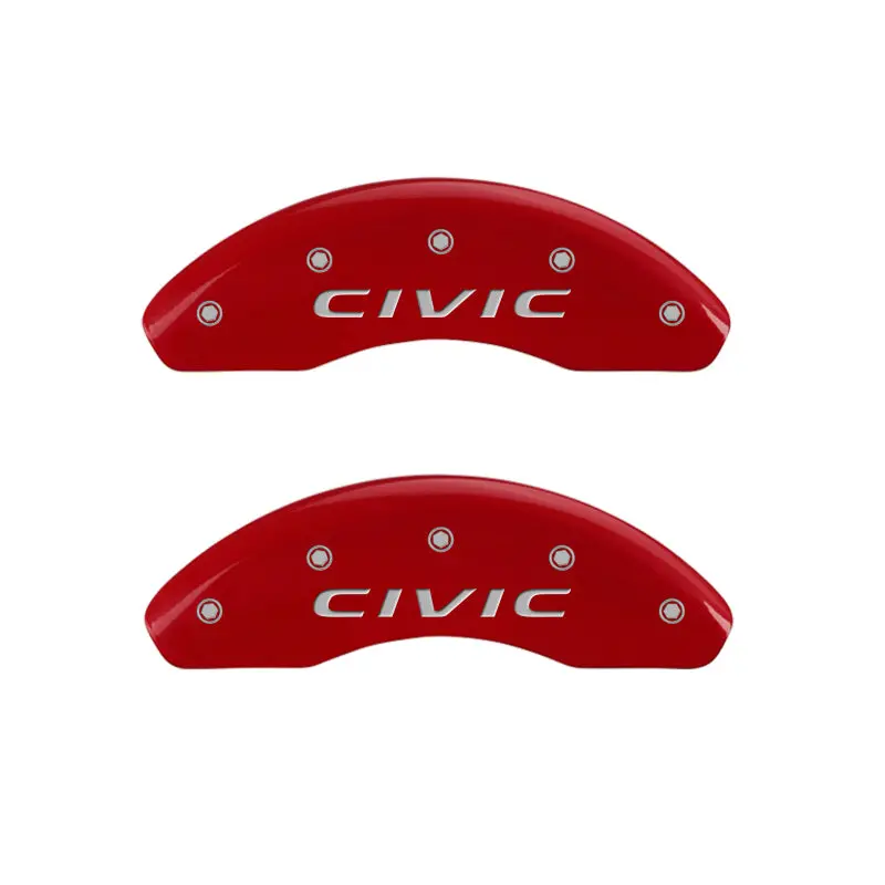Mgp Engraved Caliper Covers – Front & Rear For 2016 Honda Civic, Red Finish With Silver Chrome Trim 1