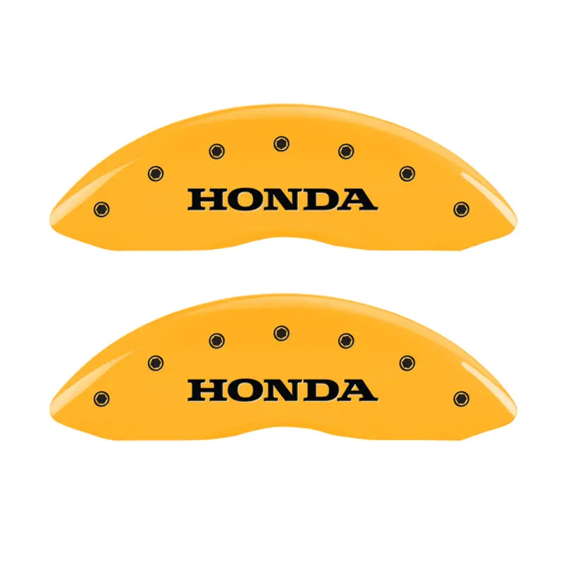 Mgp Engraved Caliper Covers — Honda Front Logo, H-Logo Rear, Yellow Finish On Black 1
