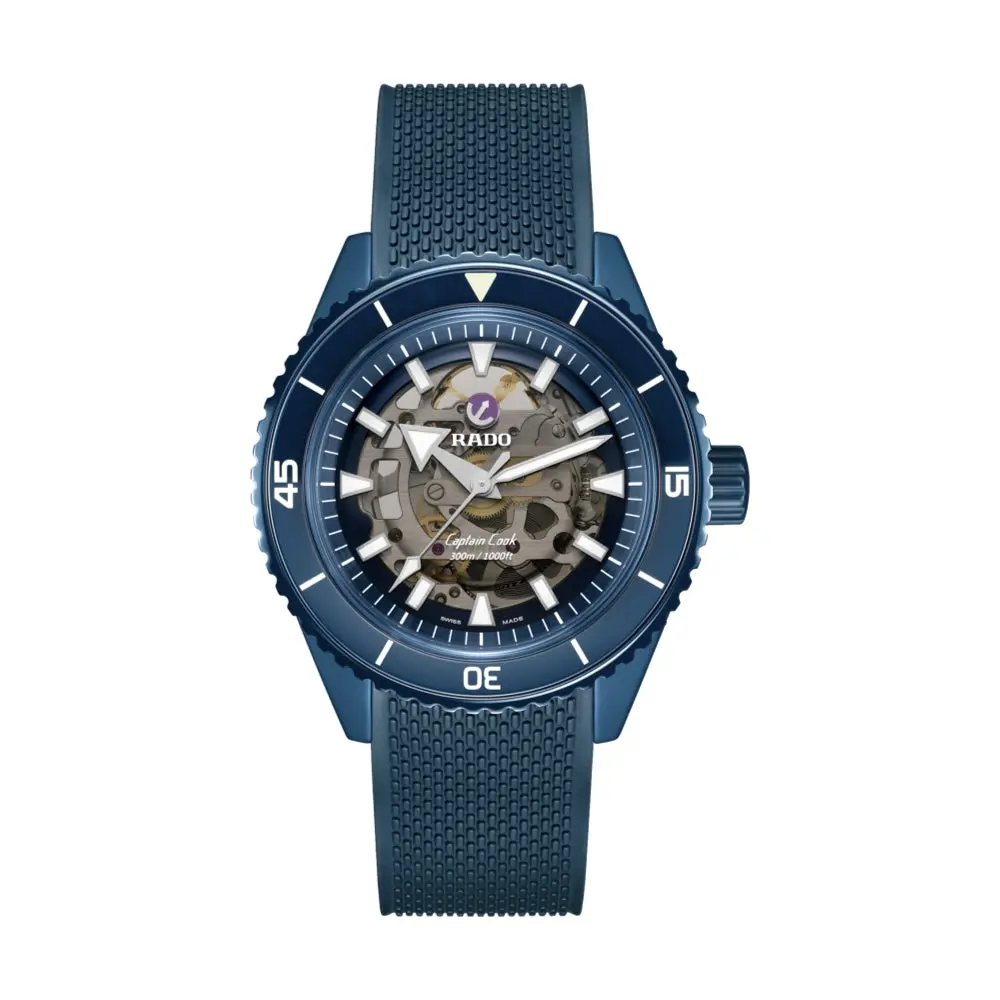 Captain Cook Automatic High Tech Ceramic 43Mm - Blue Skeleton On Rubber Strap 1