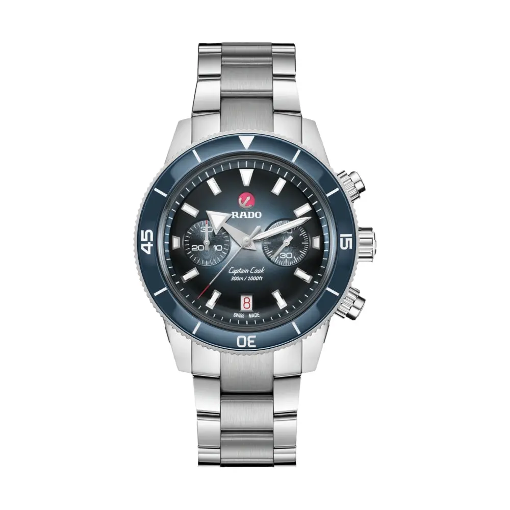 Captain Cook Automatic Chronograph 43Mm - Blue On Bracelet W/ Extra Leather And Fabric Straps 1