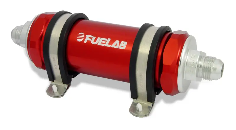 Fuelab 828 Inline Fuel Filter – Red Anodized, -8An Inlet / -6An Outlet, 10-Micron Fabric Element 1