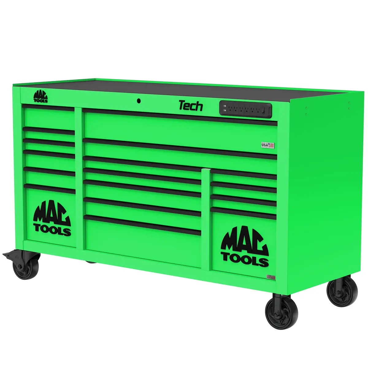 Tech™ Series 16-Drawer Workstation With Powertech™ Drawer - Lime Green 1