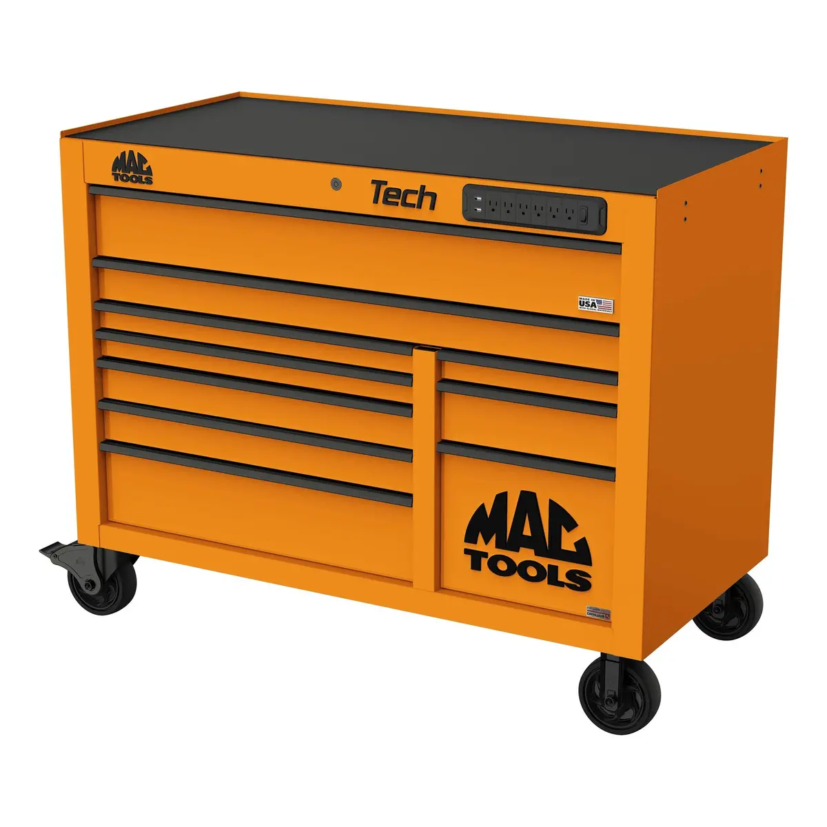 Tech™ Series 10-Drawer Workstation With Powertech™ Drawer - Fireball Orange 1