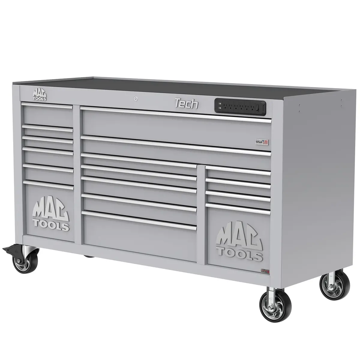 Tech™ Series 16-Drawer Workstation With Powertech™ Drawer - Mica Gray 1