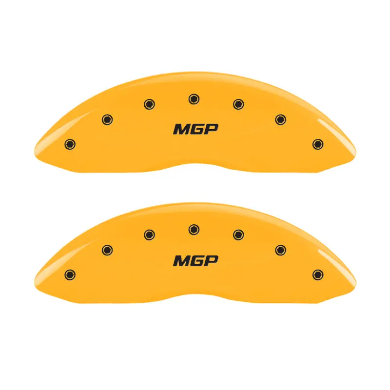 Mgp Engraved 4-Piston Caliper Covers – Front & Rear, Yellow Finish With Black Chrome Accents 1