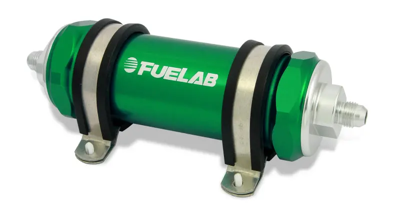 Fuelab 858 Stainless Steel Inline Fuel Filter – 6An Inlet / 10An Outlet, 40-Micron Rating With Integrated Check Valve (Green) 1