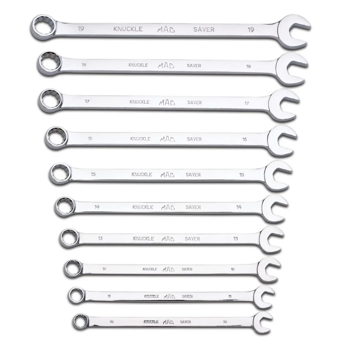 10-Pc. Metric Long Knuckle Saver Combination Wrench Set - 12-Pt. 1