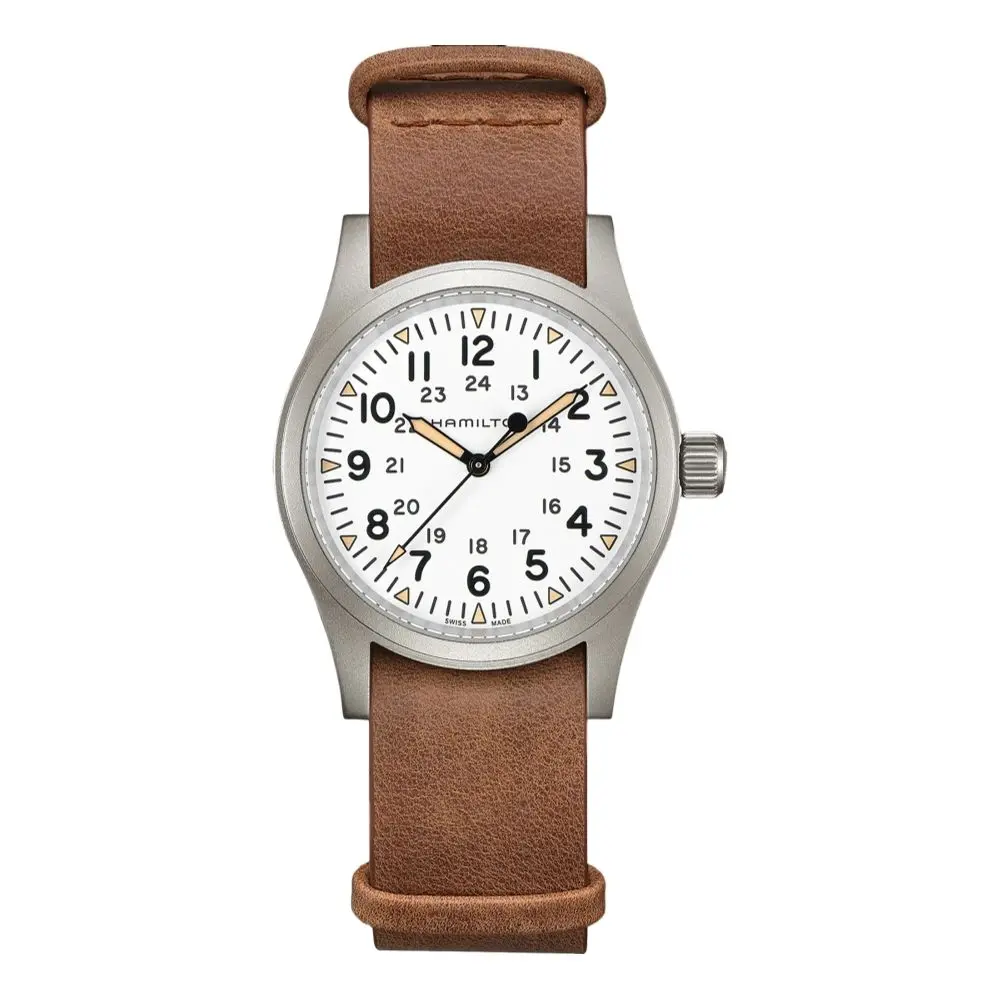 Khaki Field Mechanical 38Mm - White On Leather Strap 1