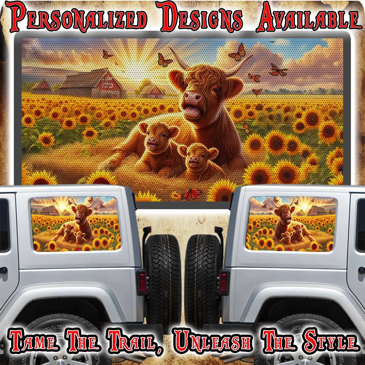 Highland Cow Rear Quarter Window See Through Graphic. 1