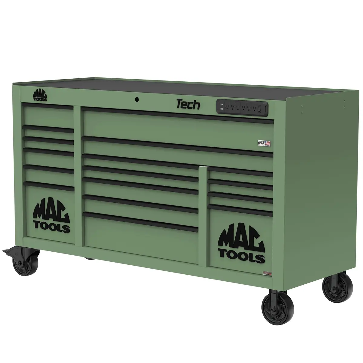 Tech™ Series 16-Drawer Workstation With Powertech™ Drawer - Olive Green 1