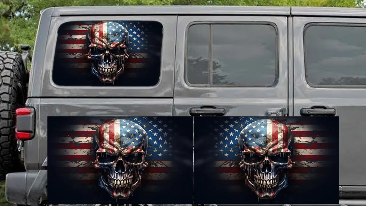 Skull With Flag Rear Quarter Window See Through Graphic. 1