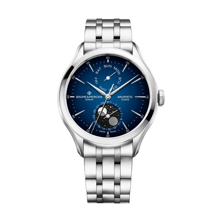 Clifton 10725 Baumatic Cosc Day Date Moonphase 42Mm - Blue On Bracelet 1