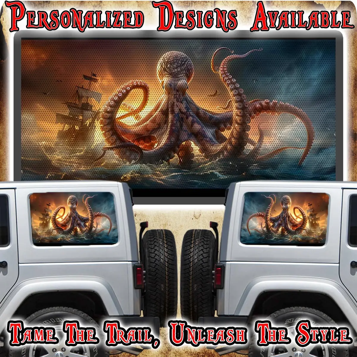 Kraken With Boat Rear Quarter Window See Through Graphic. 1