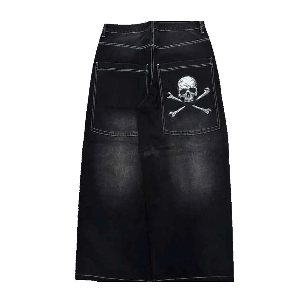 Gloe Products Wide Leg - Skull Bones Jeans - Black Washed 1