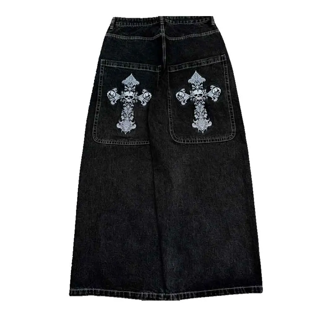 Gloe Products Wide Leg - Skull Cross Jeans - Black 1