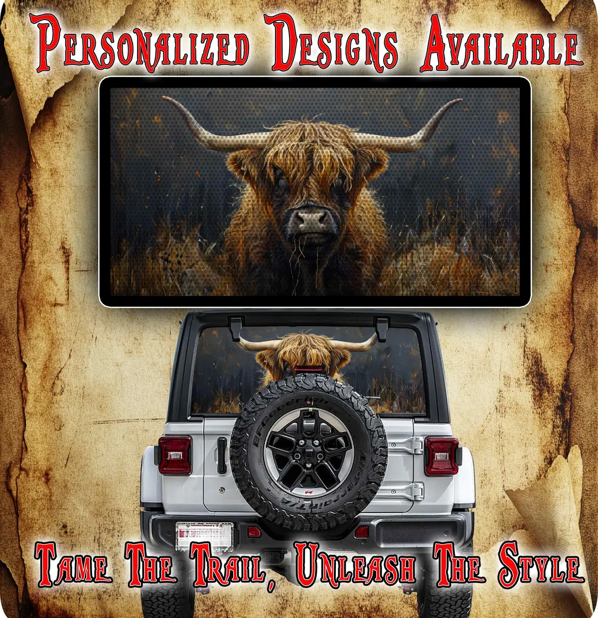 Highland Cow Rear Window See Through Graphic. 1