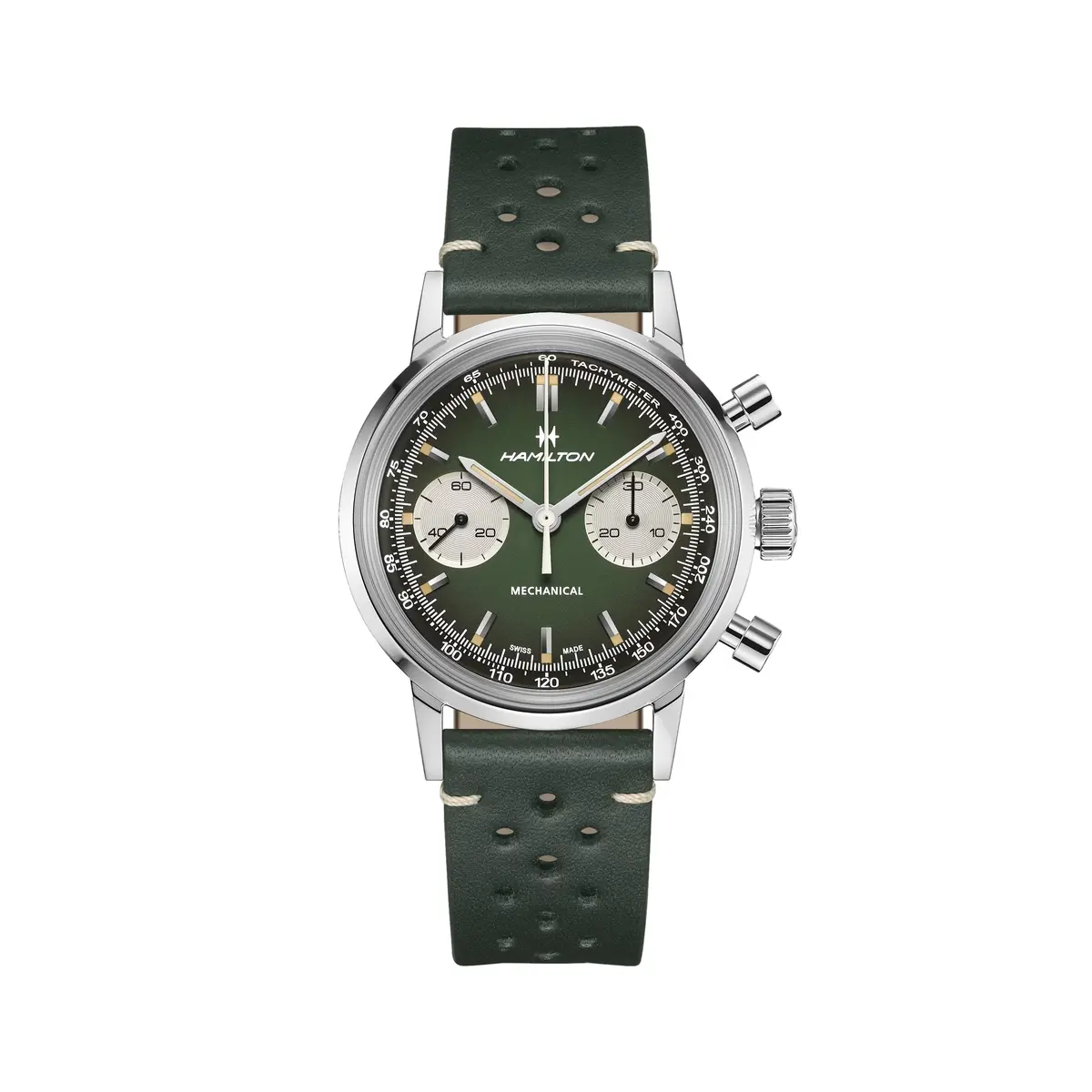 American Classic Intra-Matic Chronograph H 40Mm - Green On Leather Strap W/ Extra Bracelet 1