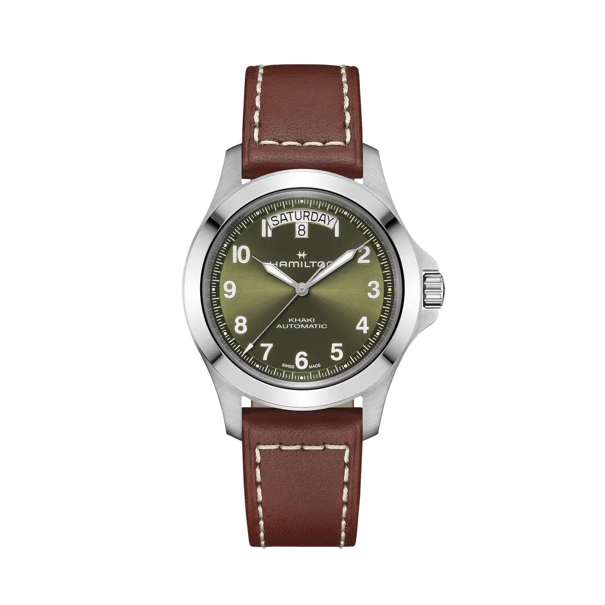 Khaki Field Auto 40Mm - Green On Brown Leather Strap 1
