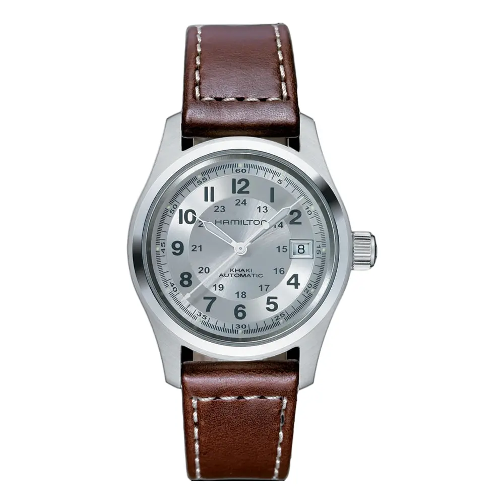 Khaki Field Auto 38Mm - Silver On Leather Strap 1