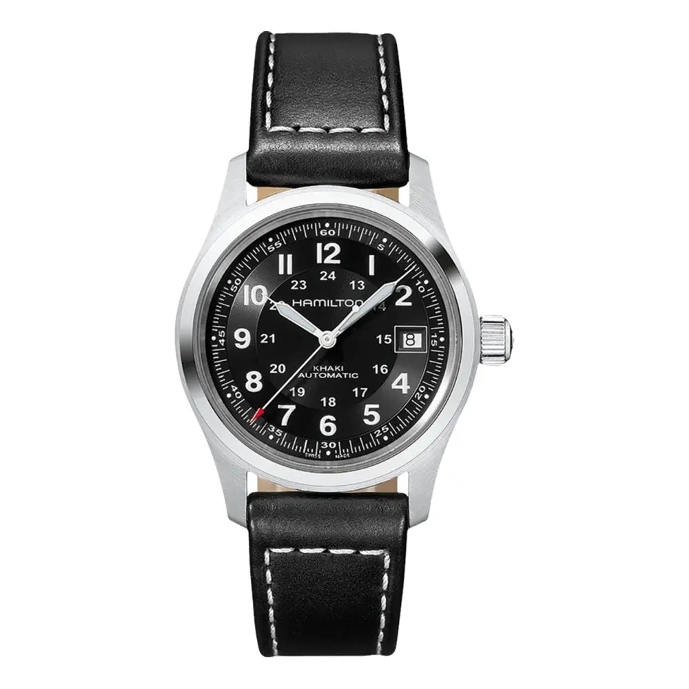 Khaki Field Auto 38Mm - Black On Leather Strap 1