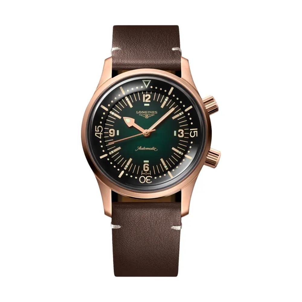 Legend Diver Bronze 42Mm - Green On Leather Strap W/ Extra Fabric Strap 1