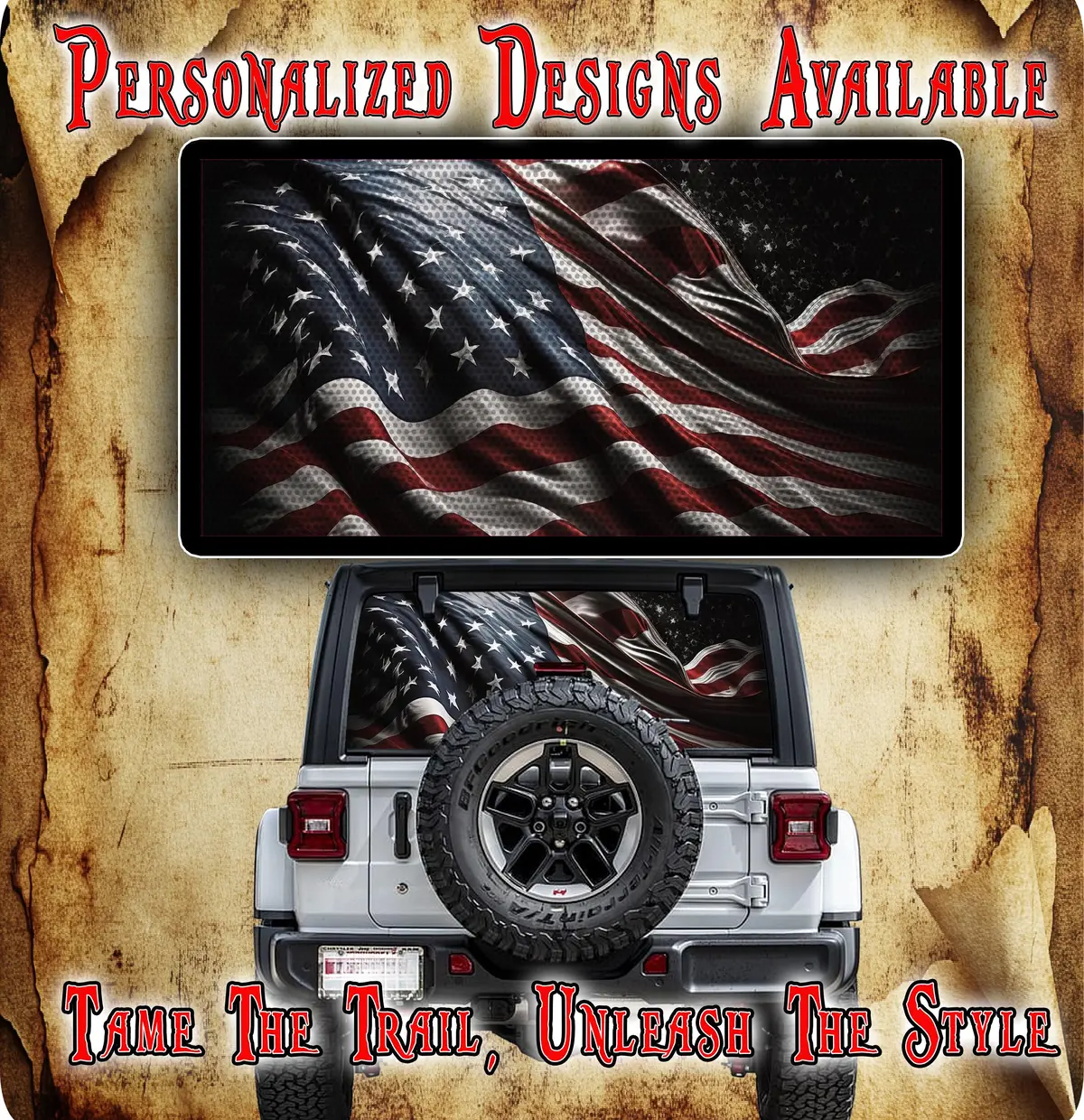 American Flag Rear Window See Through Graphic. 1