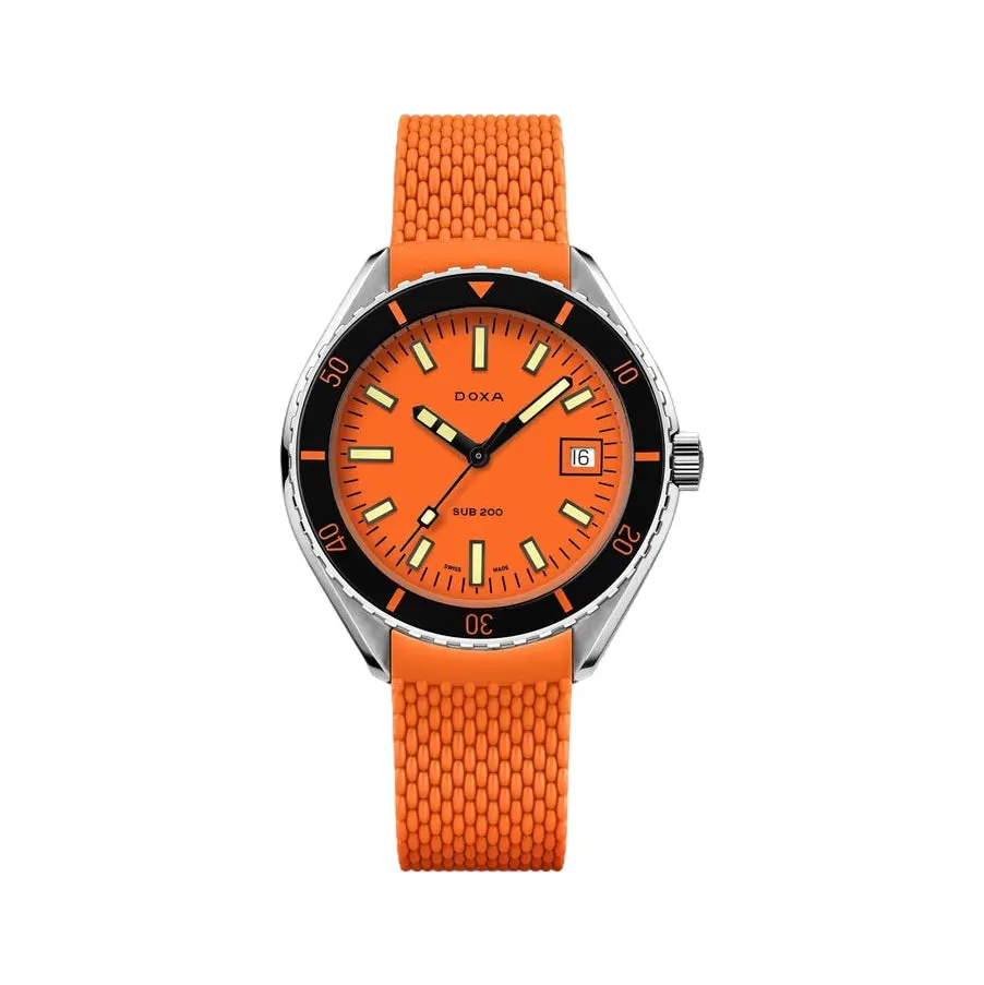 Sub 200 Professional Sapphire Inlay Bezel 42Mm - Orange On Rubber Strap 1