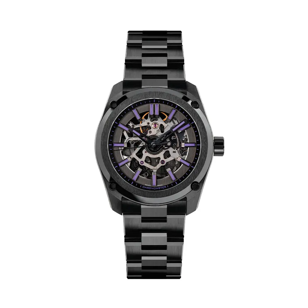 Essence Ceramica Skeleton Cosc 41Mm - Black And Stradale Viola On Bracelet 1